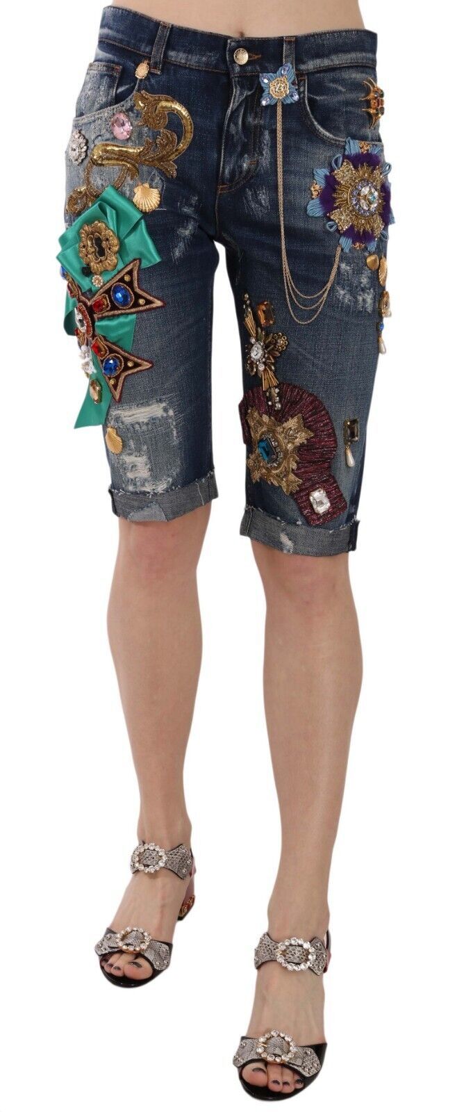 Dolce & Gabbana Elegante knielange verschönerte Denim-Shorts