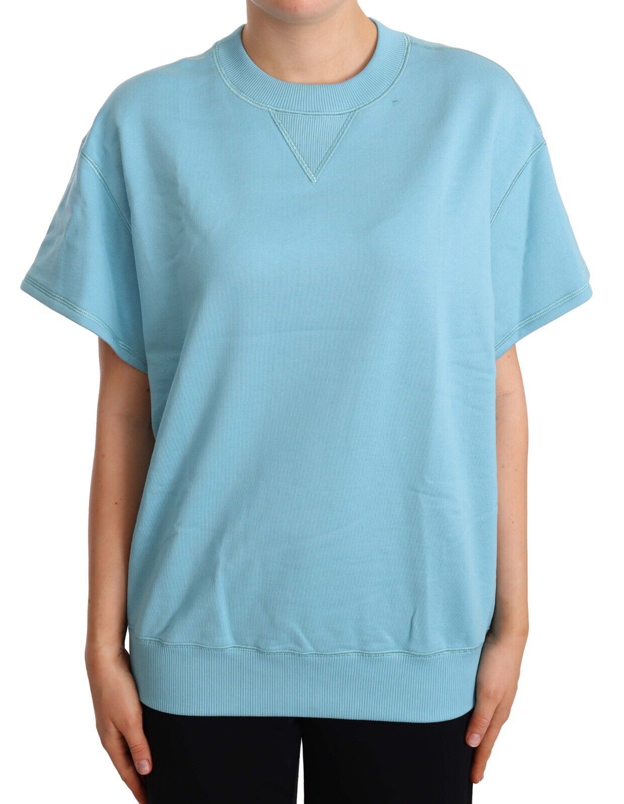 Dolce &amp; Gabbana Elegant blue cotton top with round neck