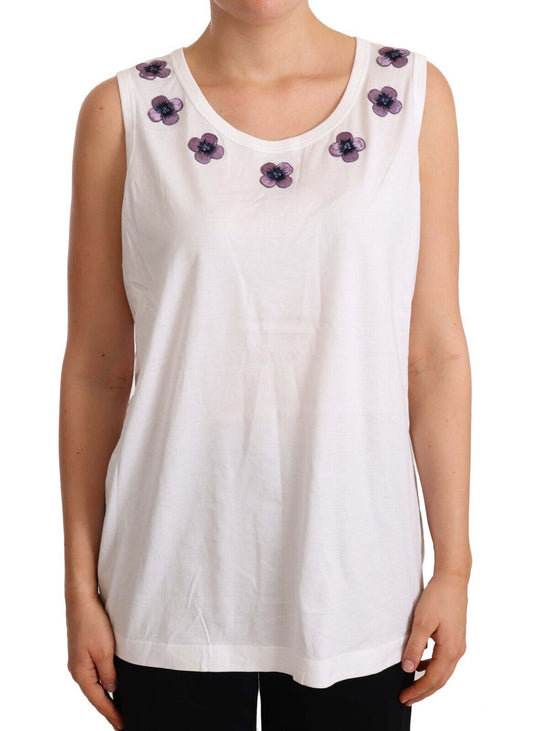 Dolce &amp; Gabbana logo tank top with floral trim in white