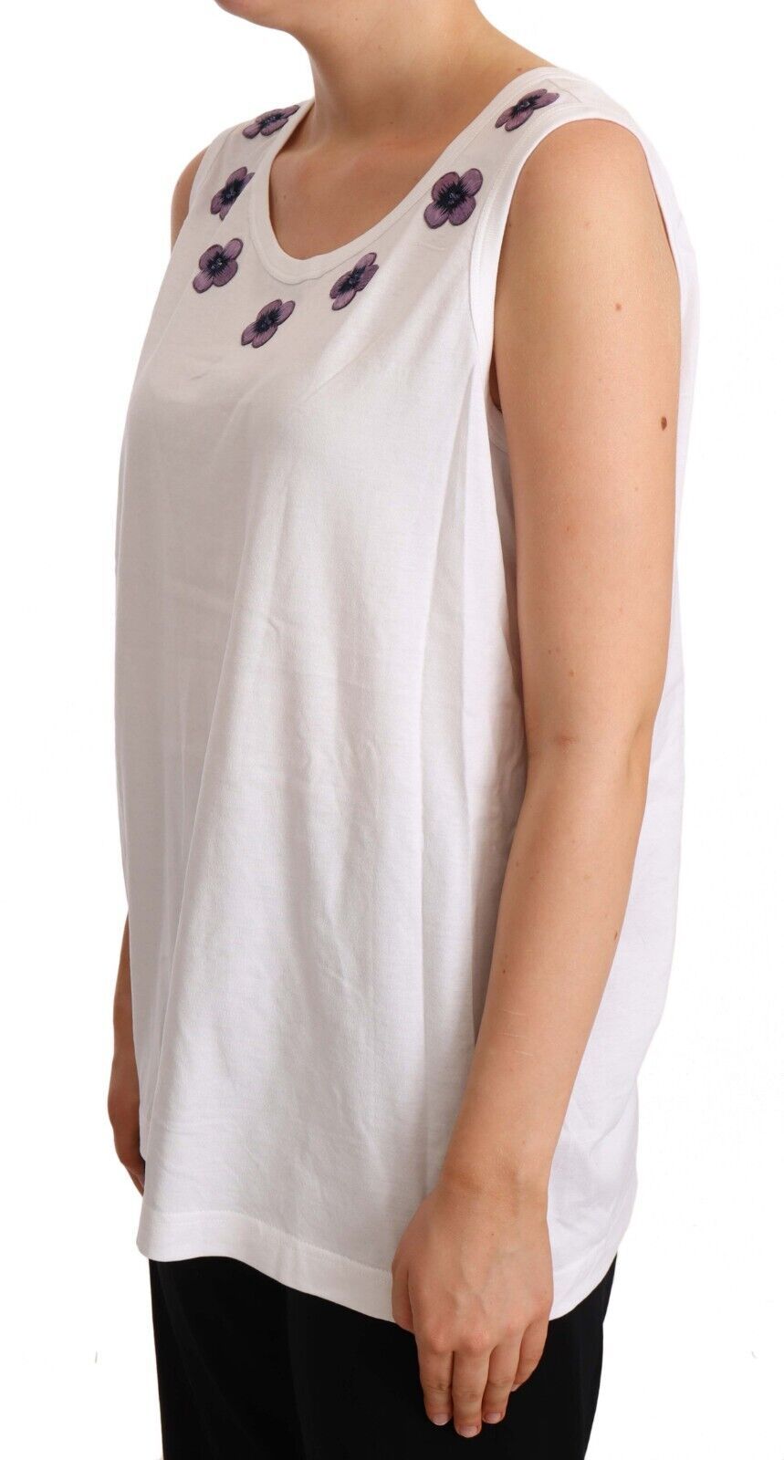 Dolce &amp; Gabbana logo tank top with floral trim in white