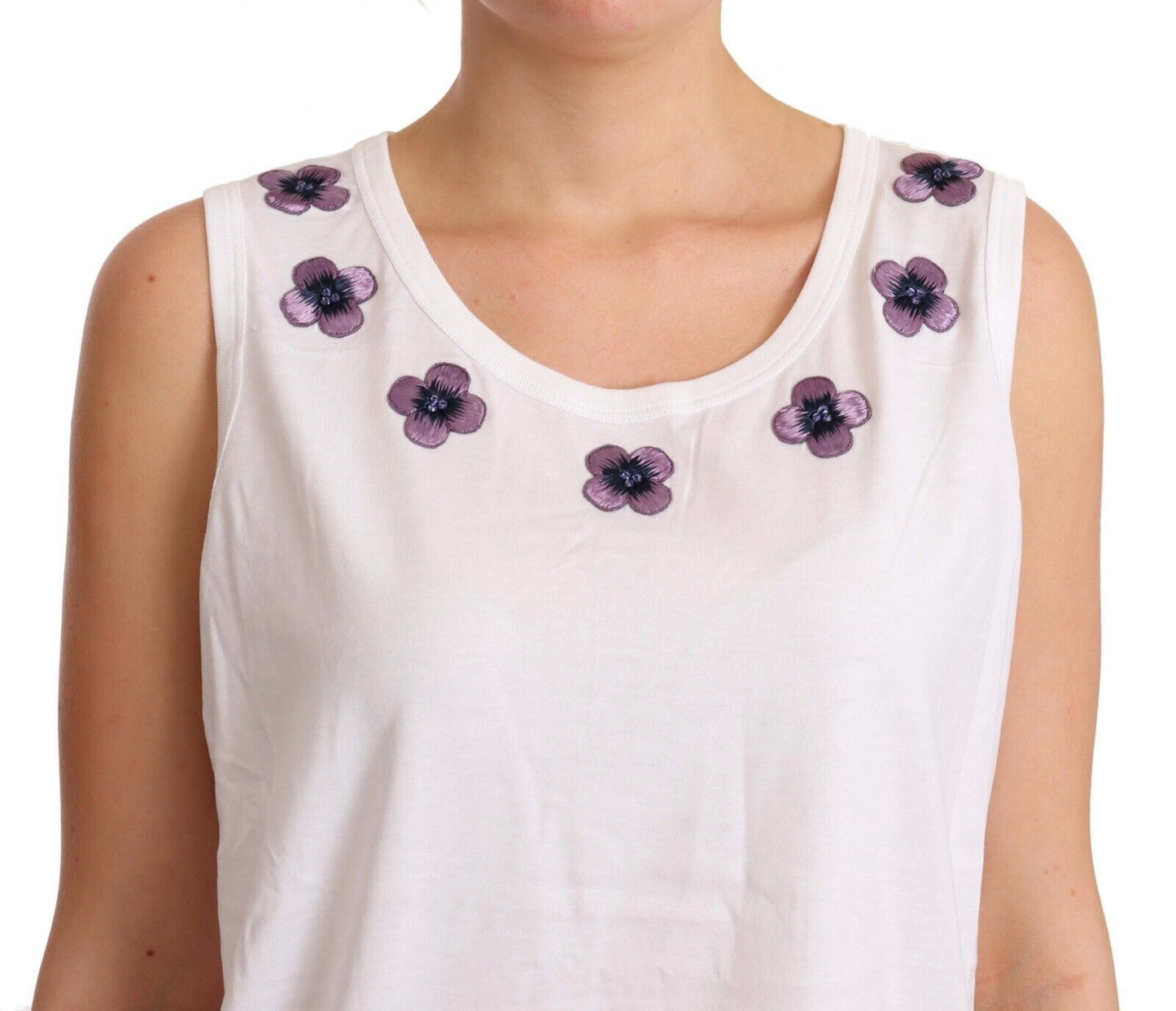 Dolce &amp; Gabbana logo tank top with floral trim in white