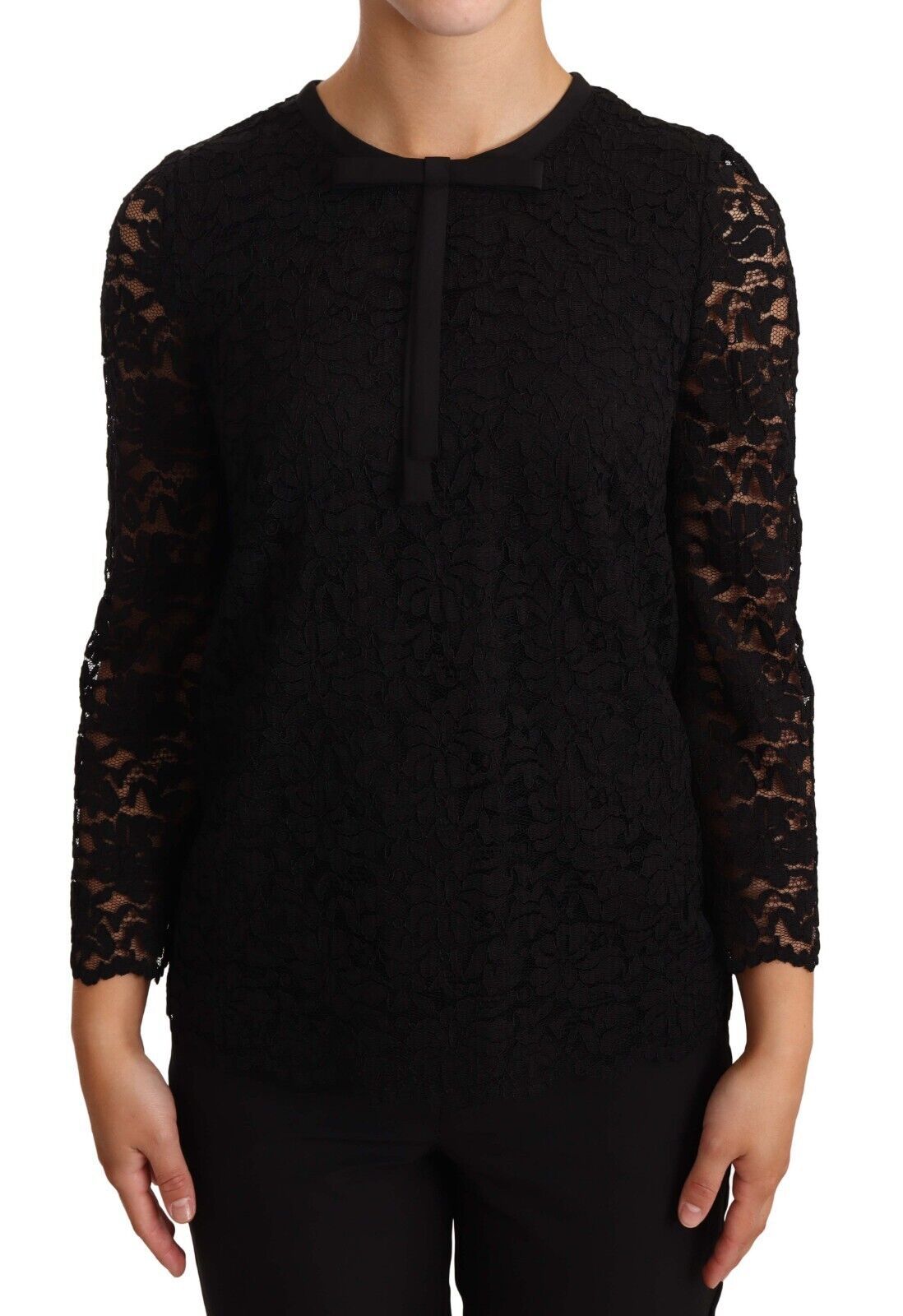 Dolce &amp; Gabbana Elegant Black Long Sleeve Floral Lace Top