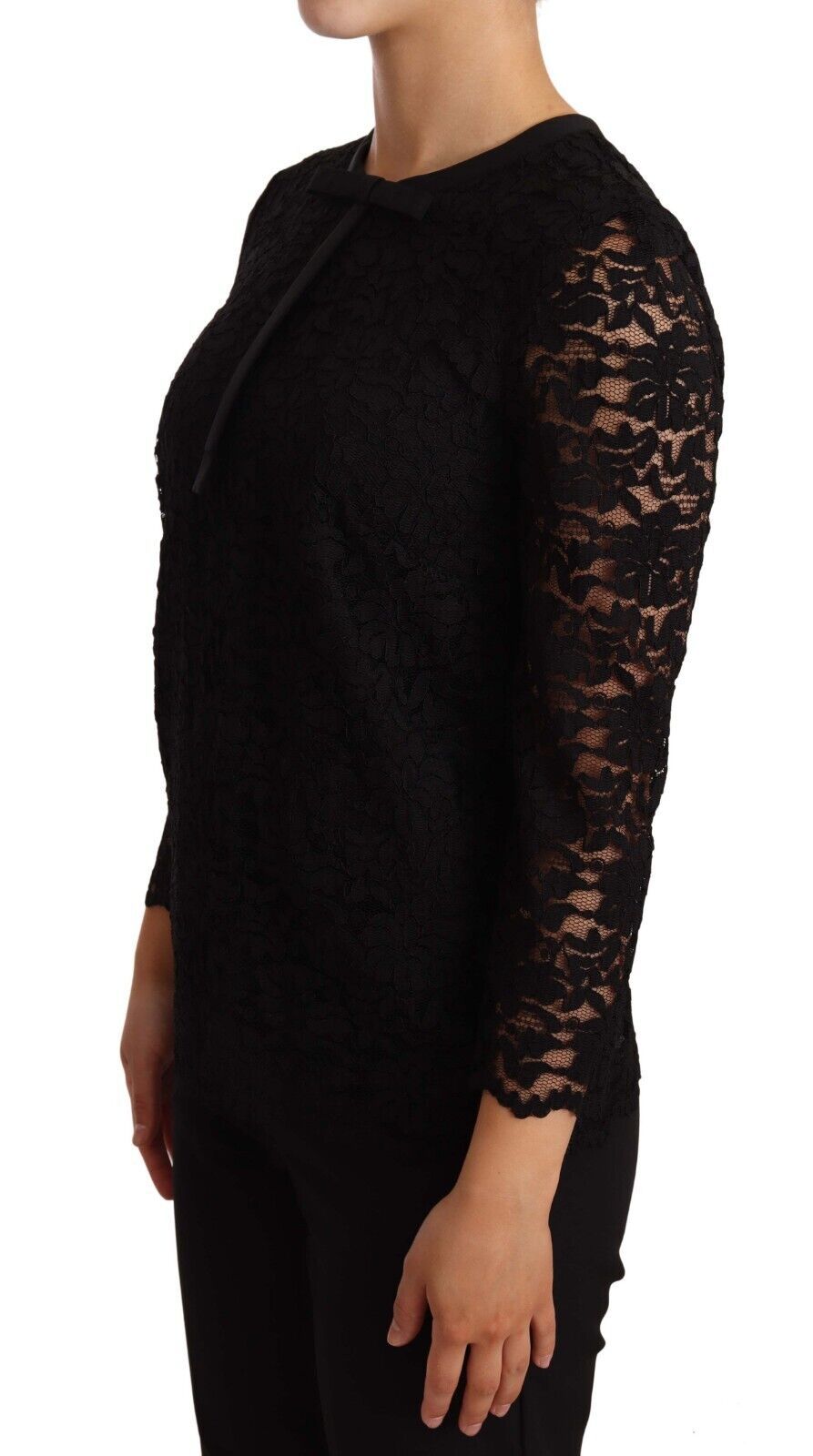 Dolce &amp; Gabbana Elegant Black Long Sleeve Floral Lace Top