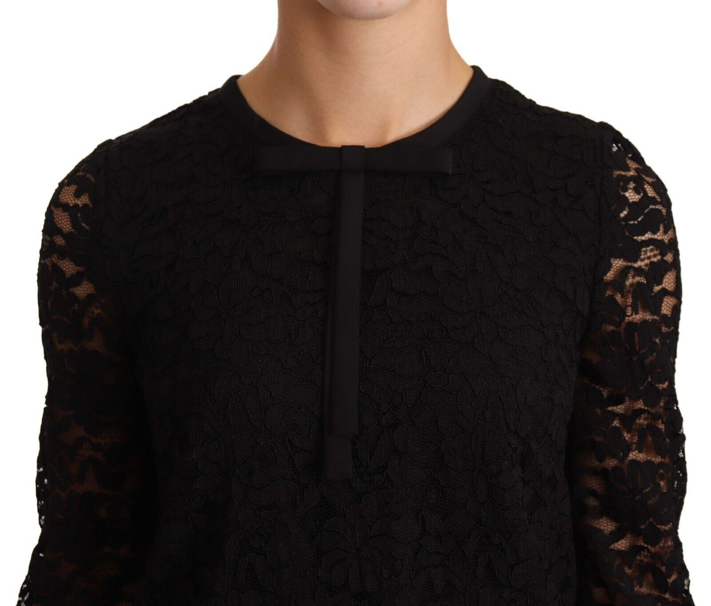 Dolce &amp; Gabbana Elegant Black Long Sleeve Floral Lace Top