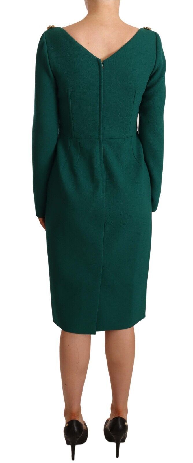 Dolce &amp; Gabbana Emerald Green Midi Sheath Dress with Crystal Brooch