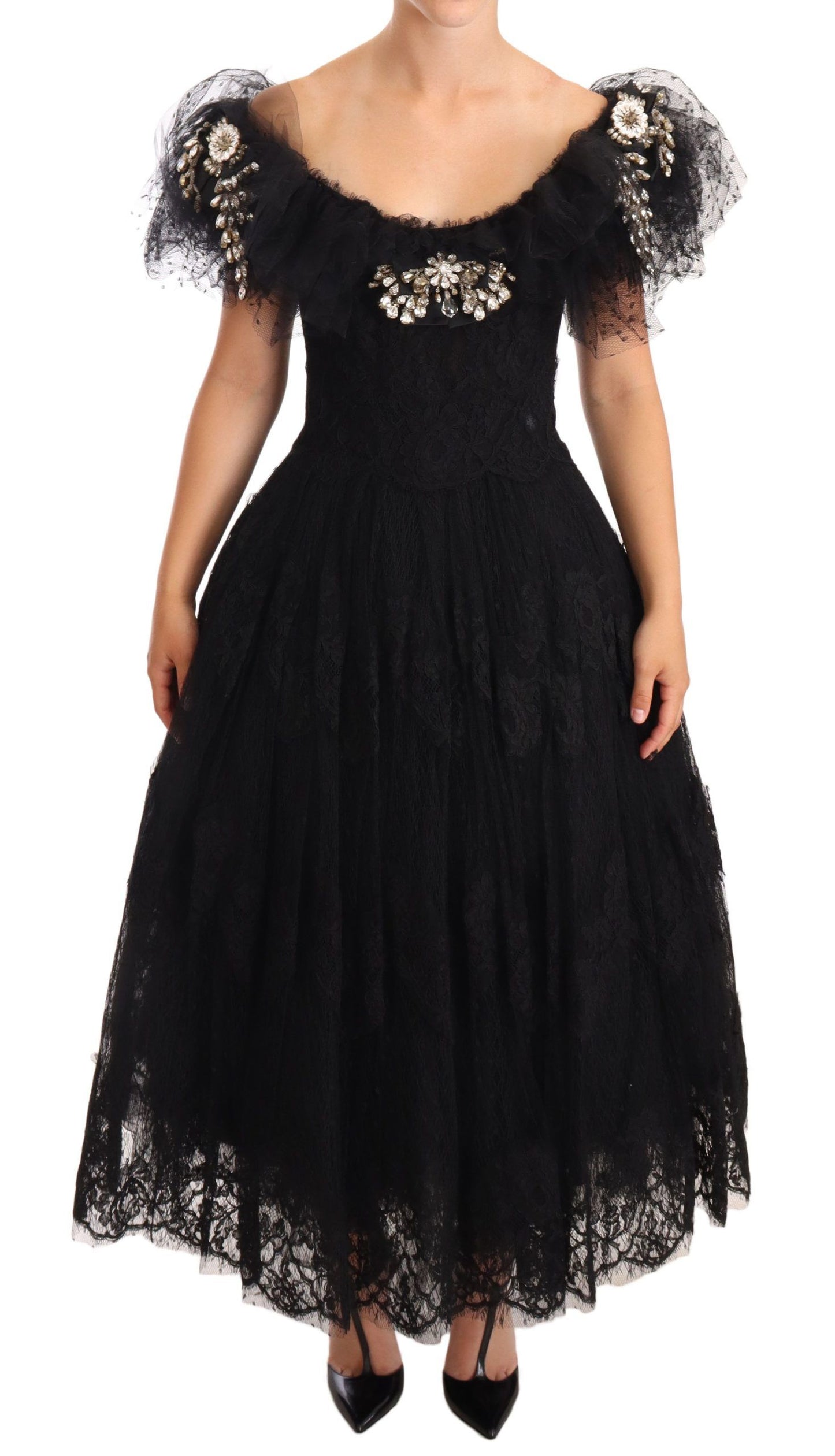 Dolce &amp; Gabbana Black Ball Gown with Crystal Embellishment