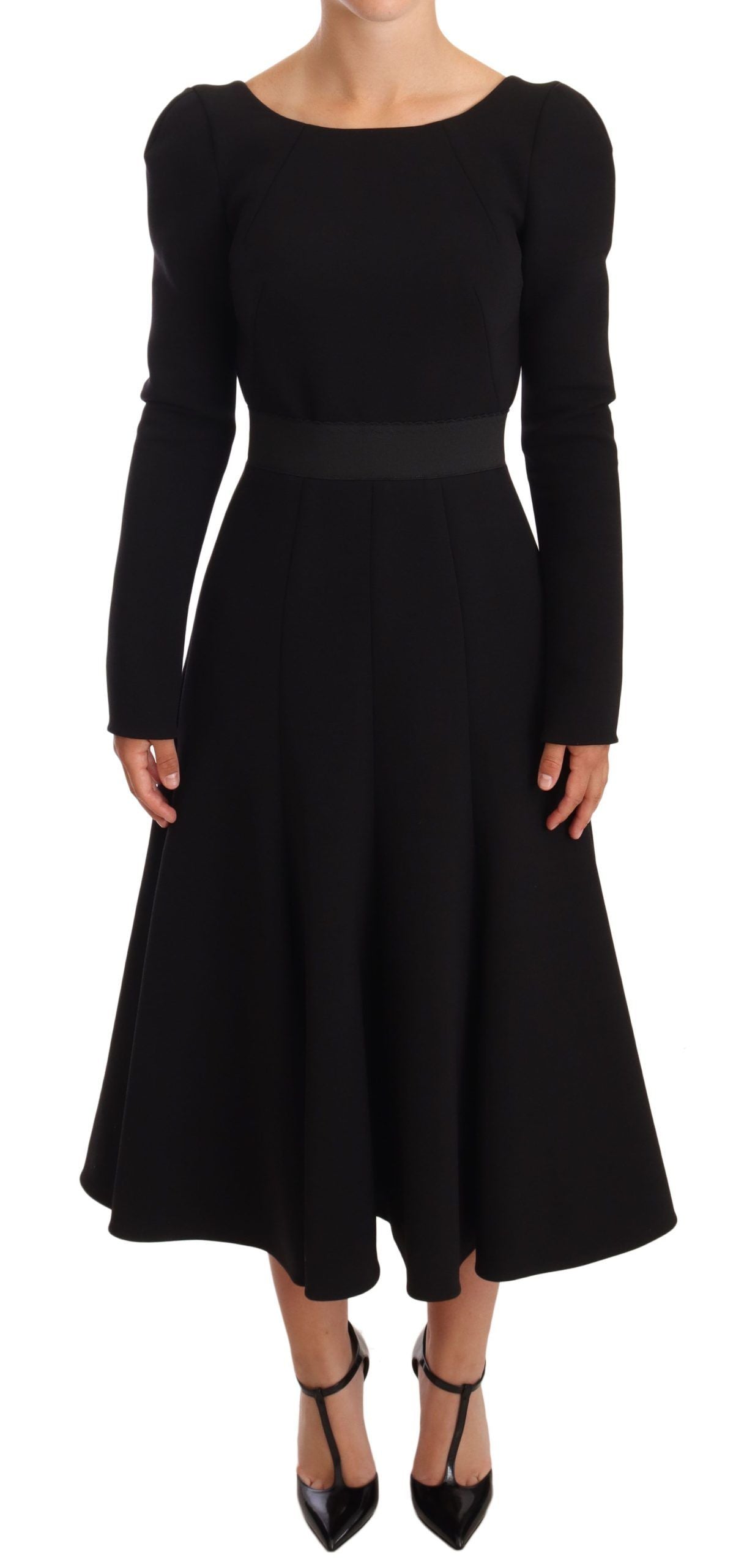 Dolce & Gabbana Elegantes Schwarzes Stretch-Scheidenkleid in der Mitte der Wade