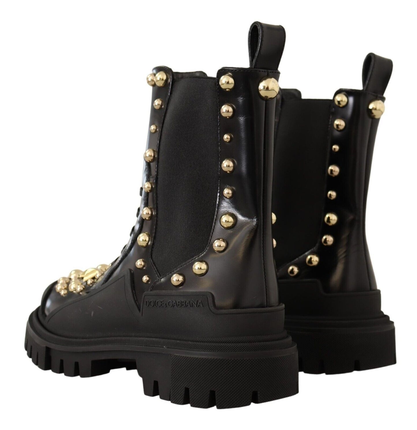 Dolce &amp; Gabbana Studded Leather Combat Boots with Embroidery