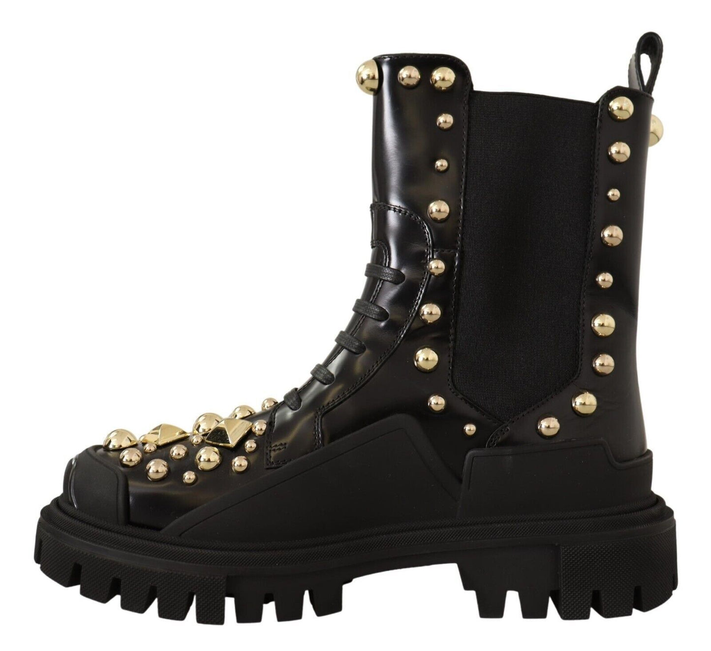 Dolce &amp; Gabbana Studded Leather Combat Boots with Embroidery