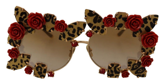 Dolce &amp; Gabbana Elegant round metal sunglasses with rose detail