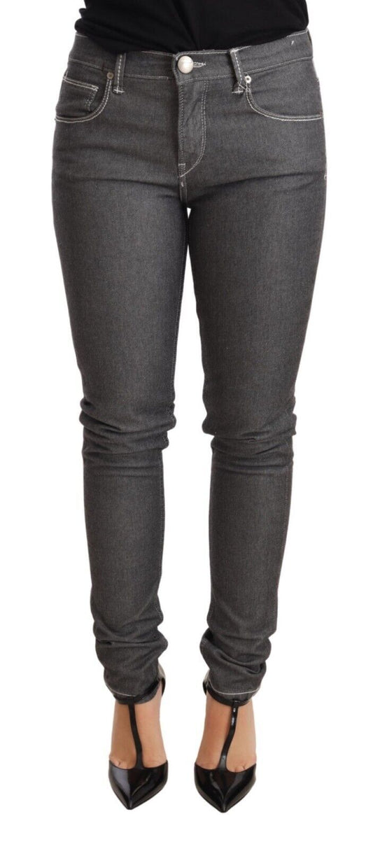 Acht Elegante graue Skinny-Jeans mit mittlerer Taille