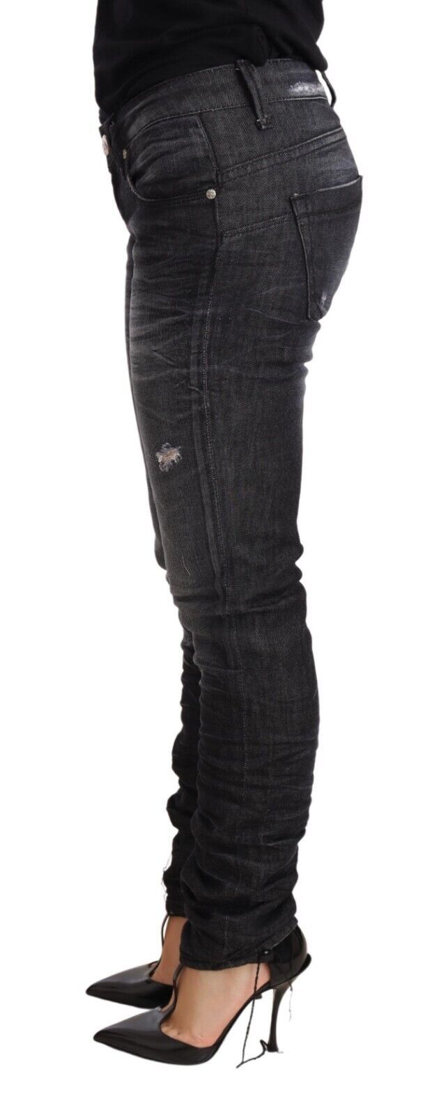 Acht Elegante Skinny mit niedriger Taille aus schwarzem Denim