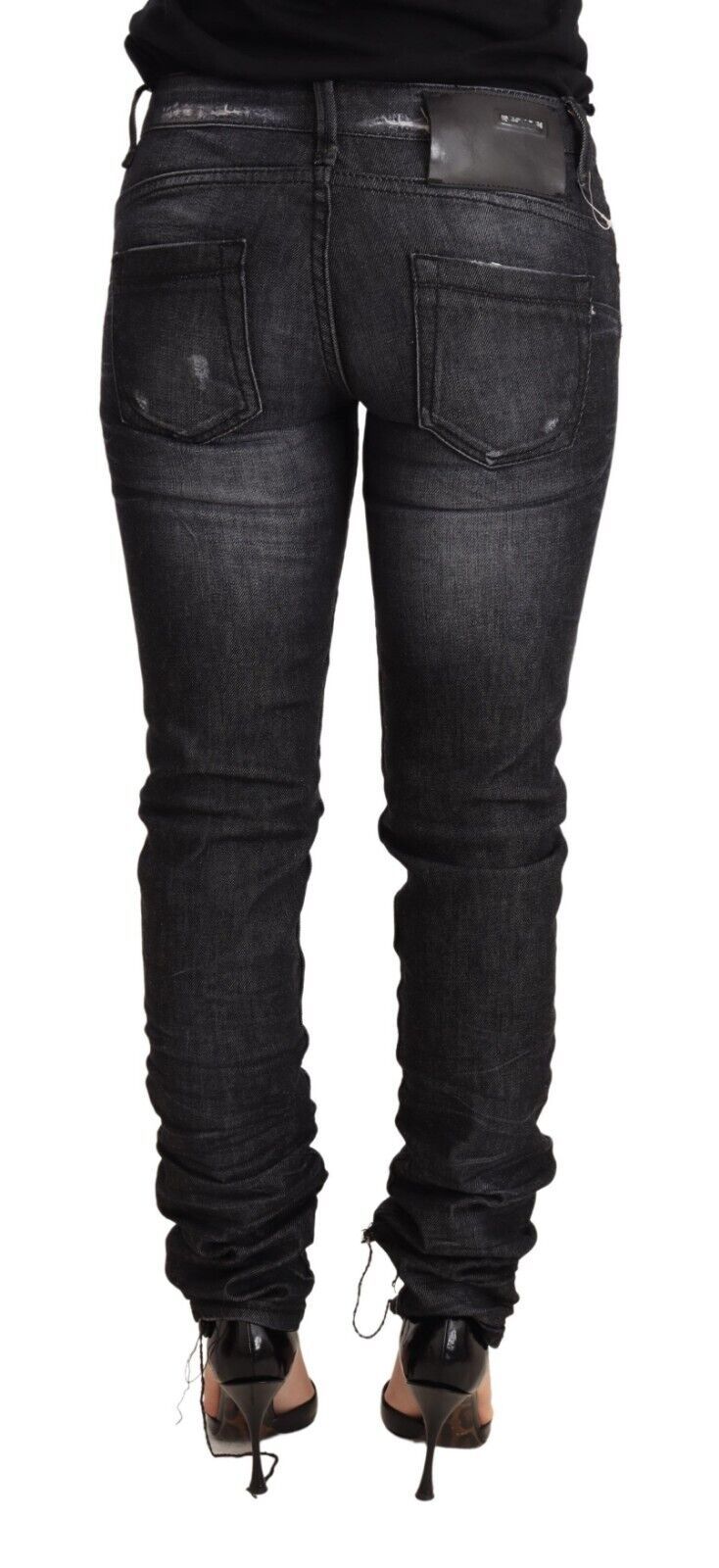 Acht Elegante Skinny mit niedriger Taille aus schwarzem Denim