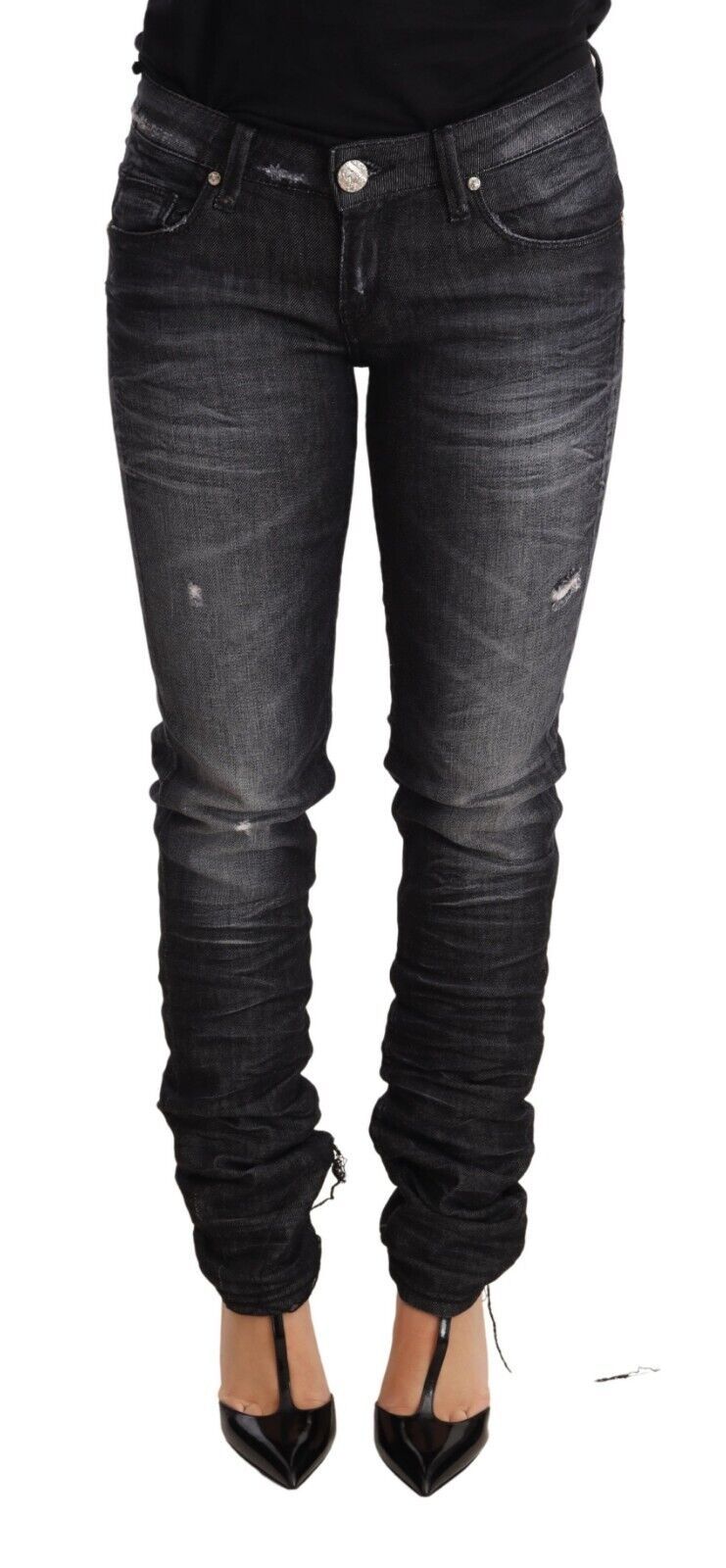 Acht Elegante Skinny mit niedriger Taille aus schwarzem Denim