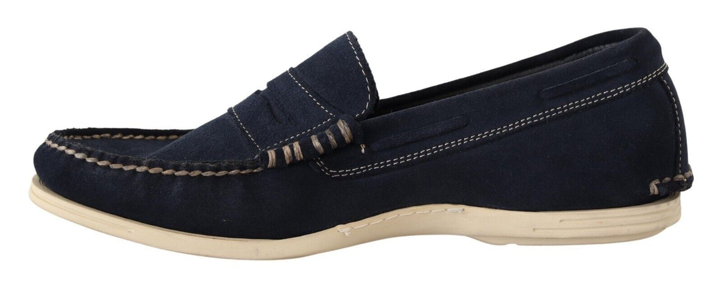 Pollini Chic blue suede moccasins for men