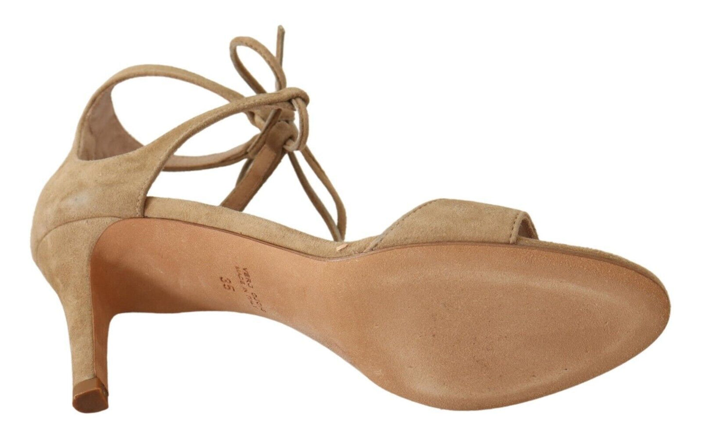 Maria Christina Elegant Ankle Strap Heels made of Suede in Beige