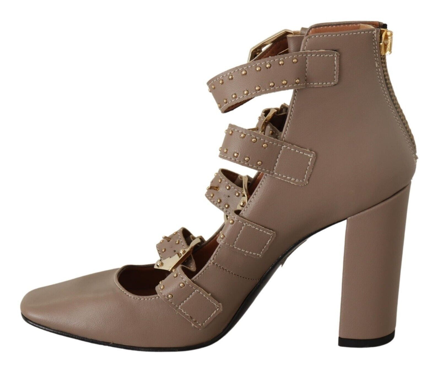 MY TWIN Elegant multi-buckle heels made of leather in brown