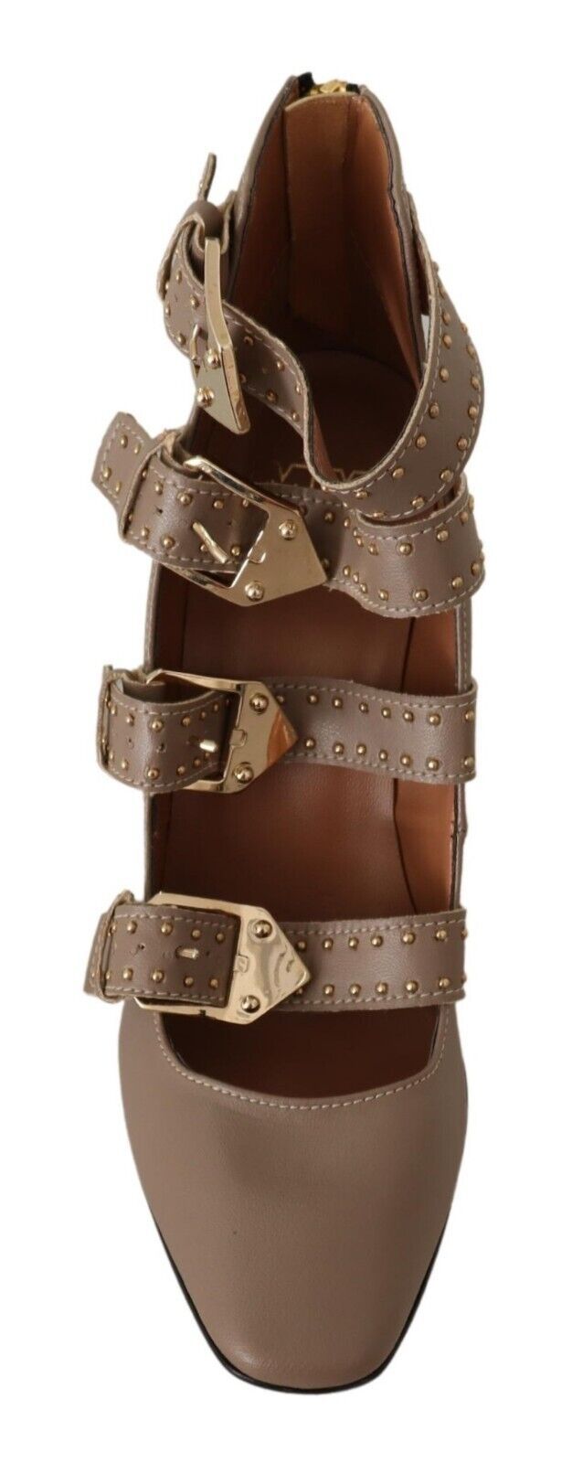 MY TWIN Elegant multi-buckle heels made of leather in brown