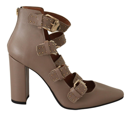 MY TWIN Elegant multi-buckle heels made of leather in brown