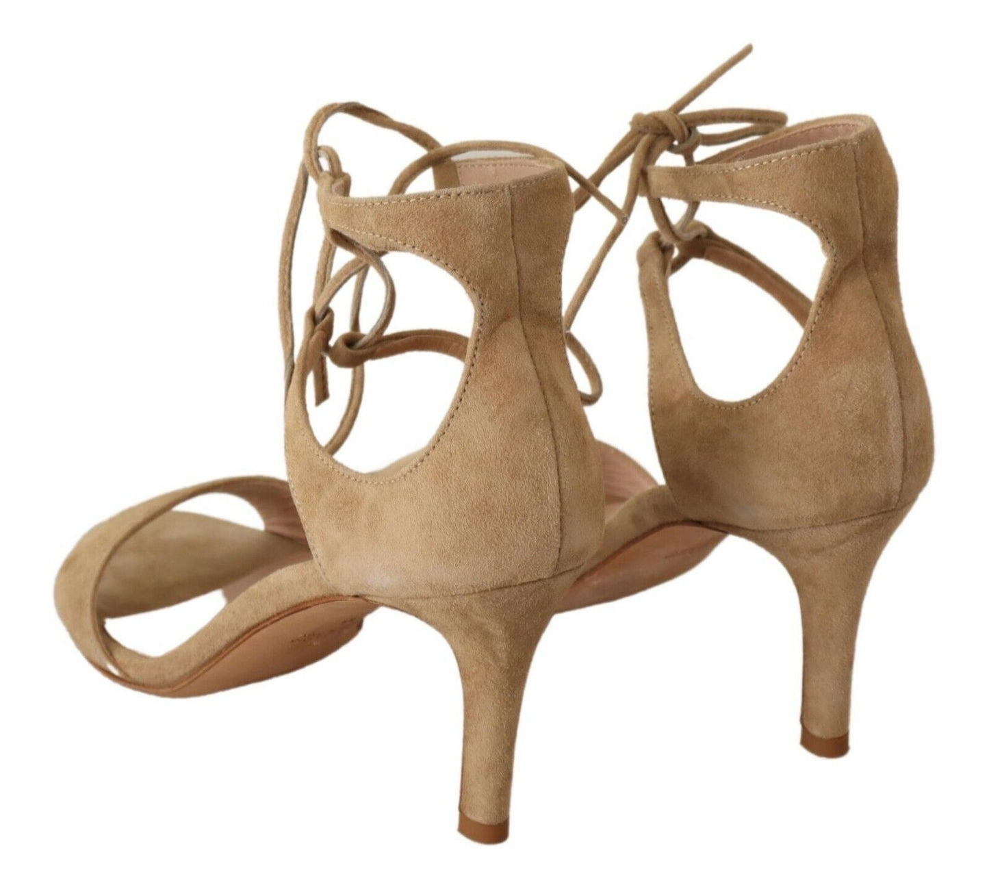 Maria Christina Elegant Ankle Strap Heels made of Suede in Beige