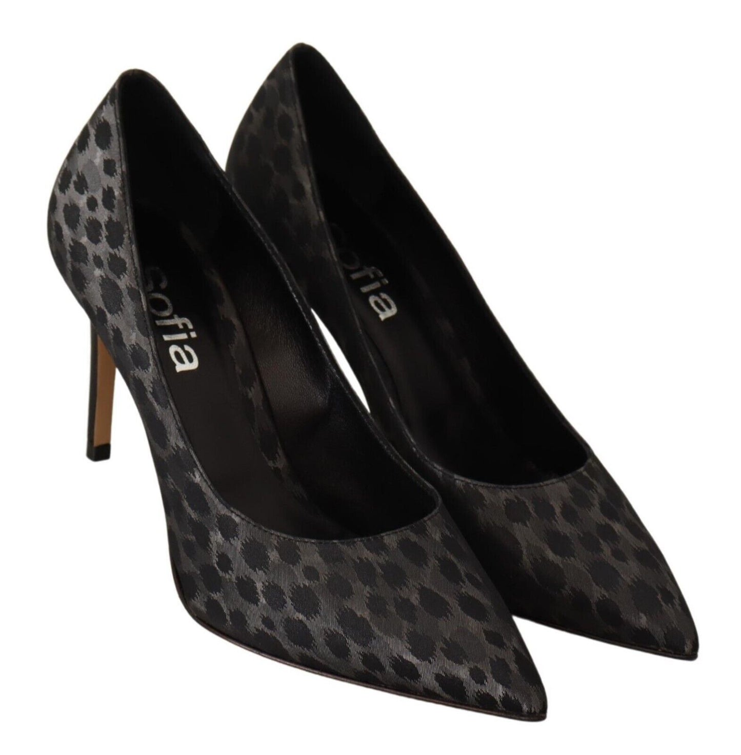 Sofia Elegant black leather heels with leopard print