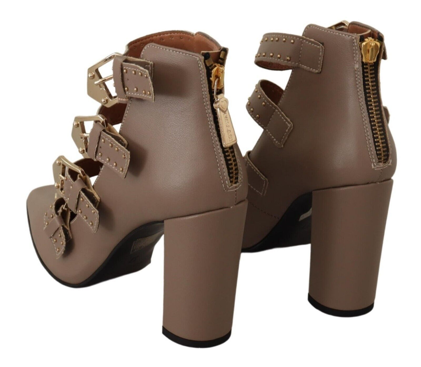 MY TWIN Elegant multi-buckle heels made of leather in brown