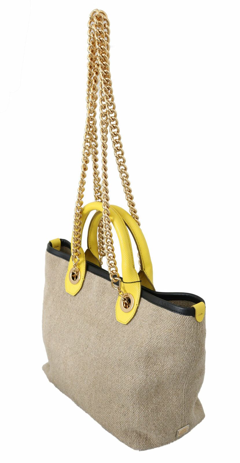 Dolce &amp; Gabbana Beige Linen Calf Bag with Gold Chain