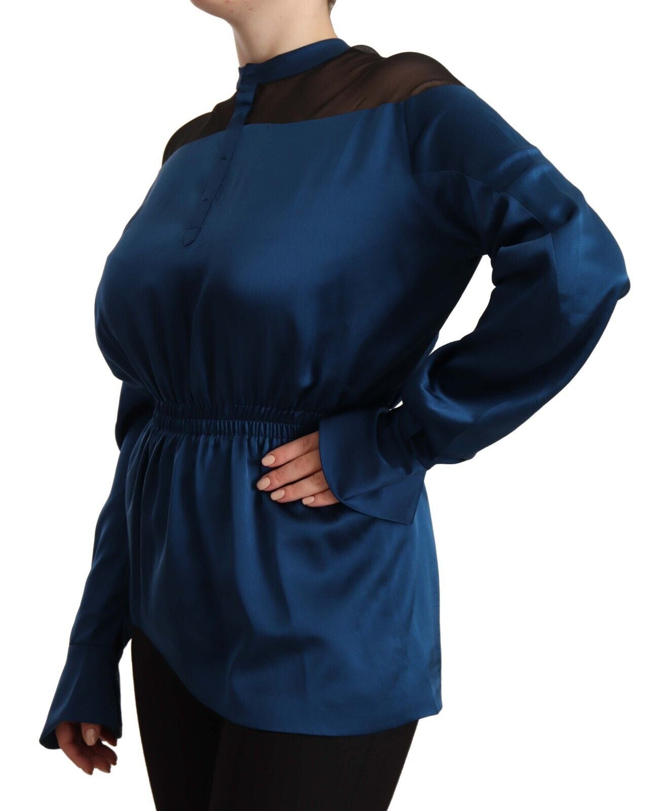 Masha Ma Elegant silk blouse with round neck in blue