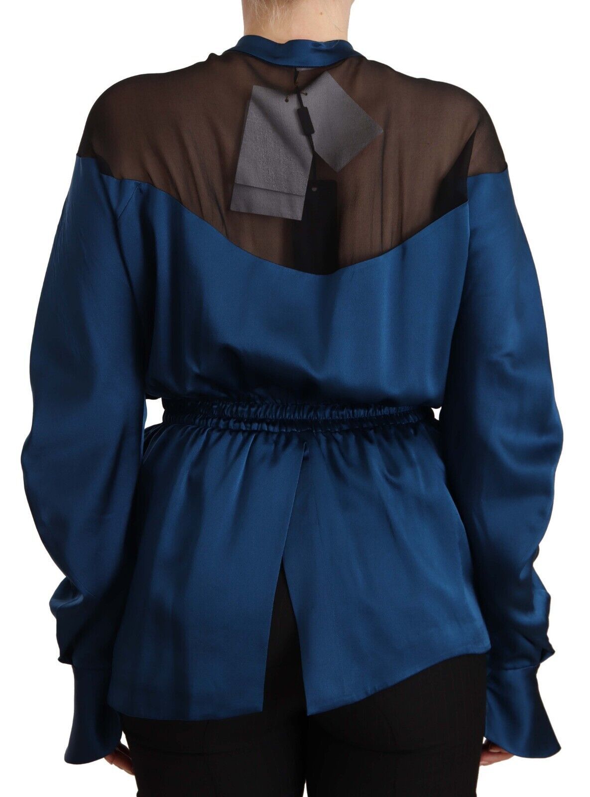 Masha Ma Elegant silk blouse with round neck in blue