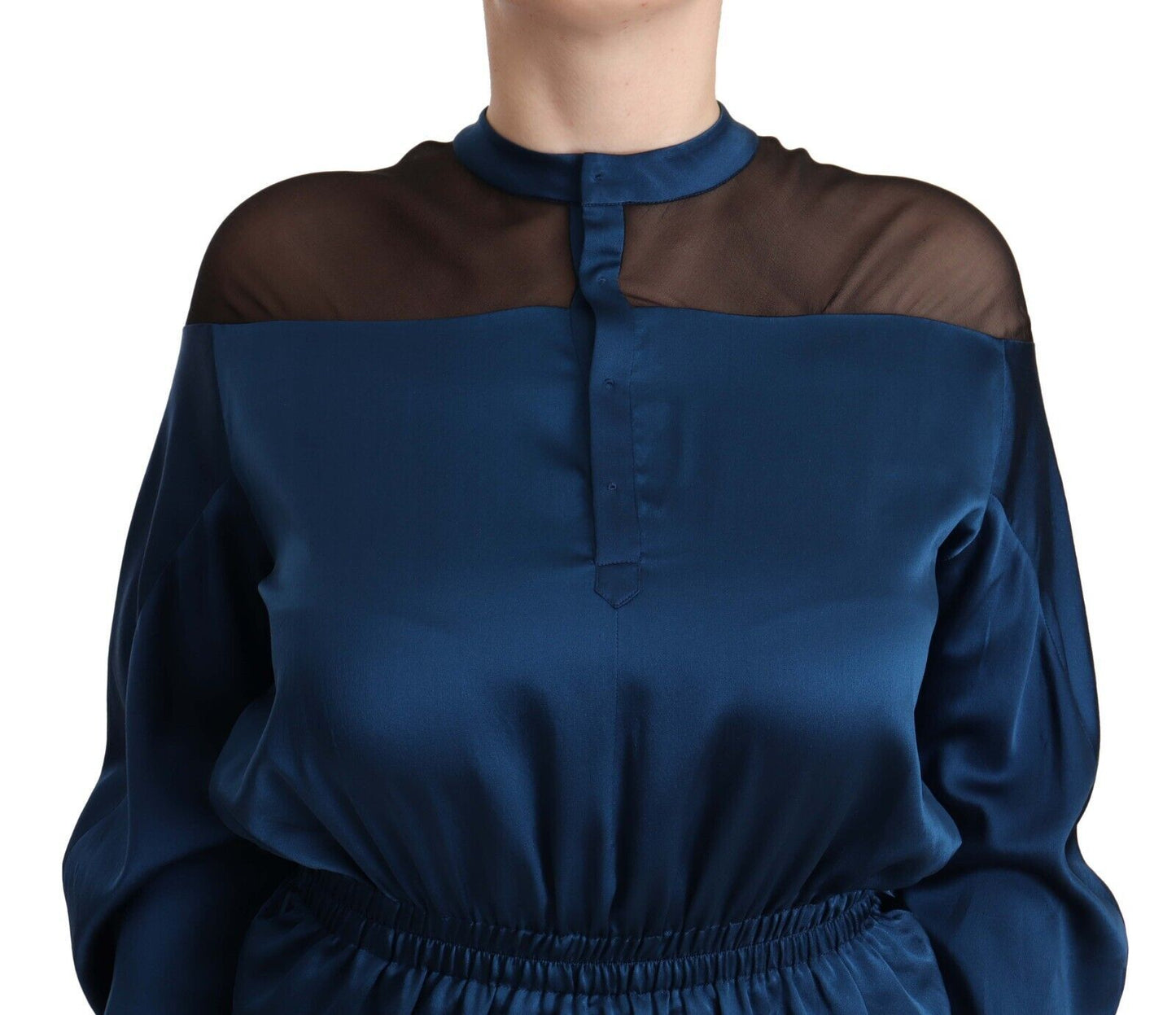 Masha Ma Elegant silk blouse with round neck in blue