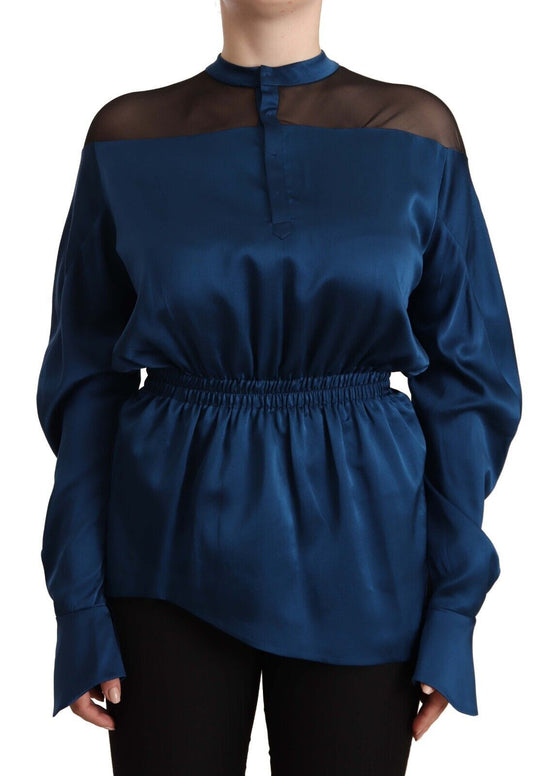 Masha Ma Elegant silk blouse with round neck in blue