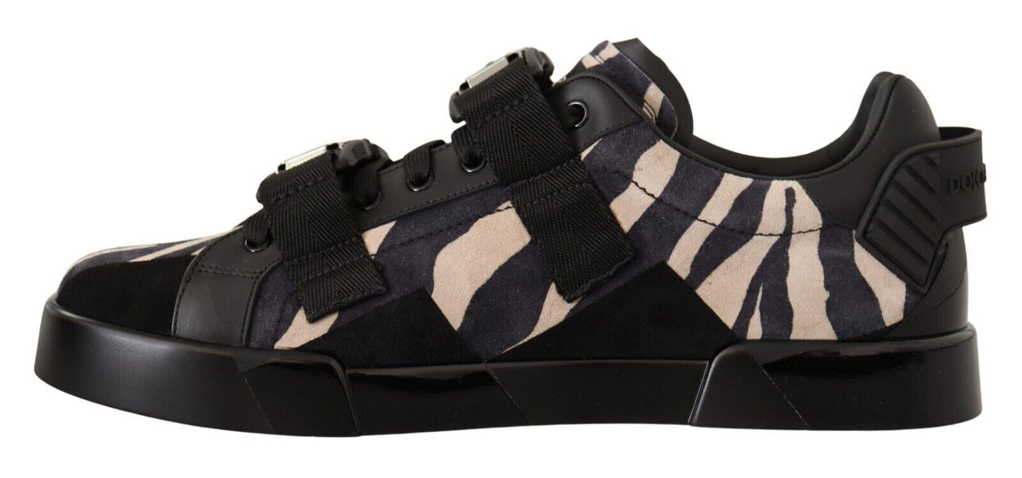 Dolce &amp; Gabbana Zebra Suede Low Top Fashion Sneakers