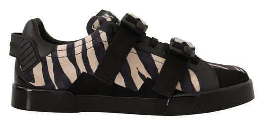 Dolce &amp; Gabbana Zebra Suede Low Top Fashion Sneakers