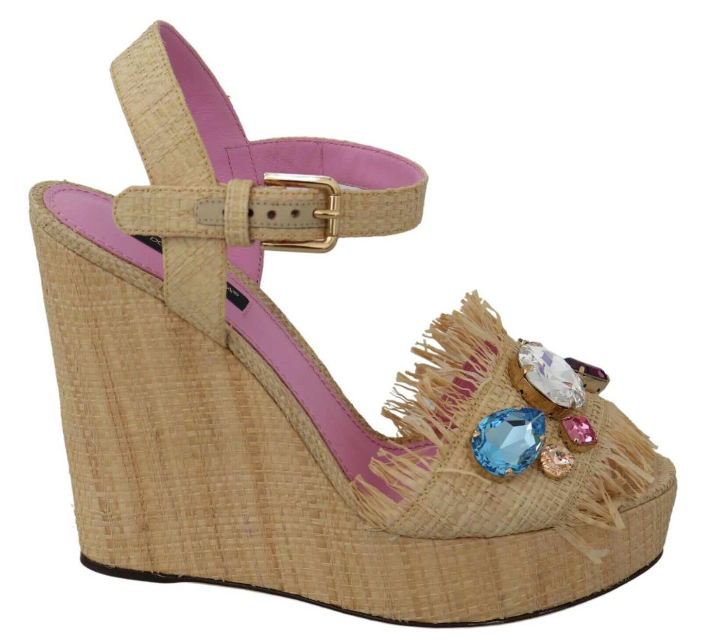 Dolce &amp; Gabbana beige wedge sandals with silk straps