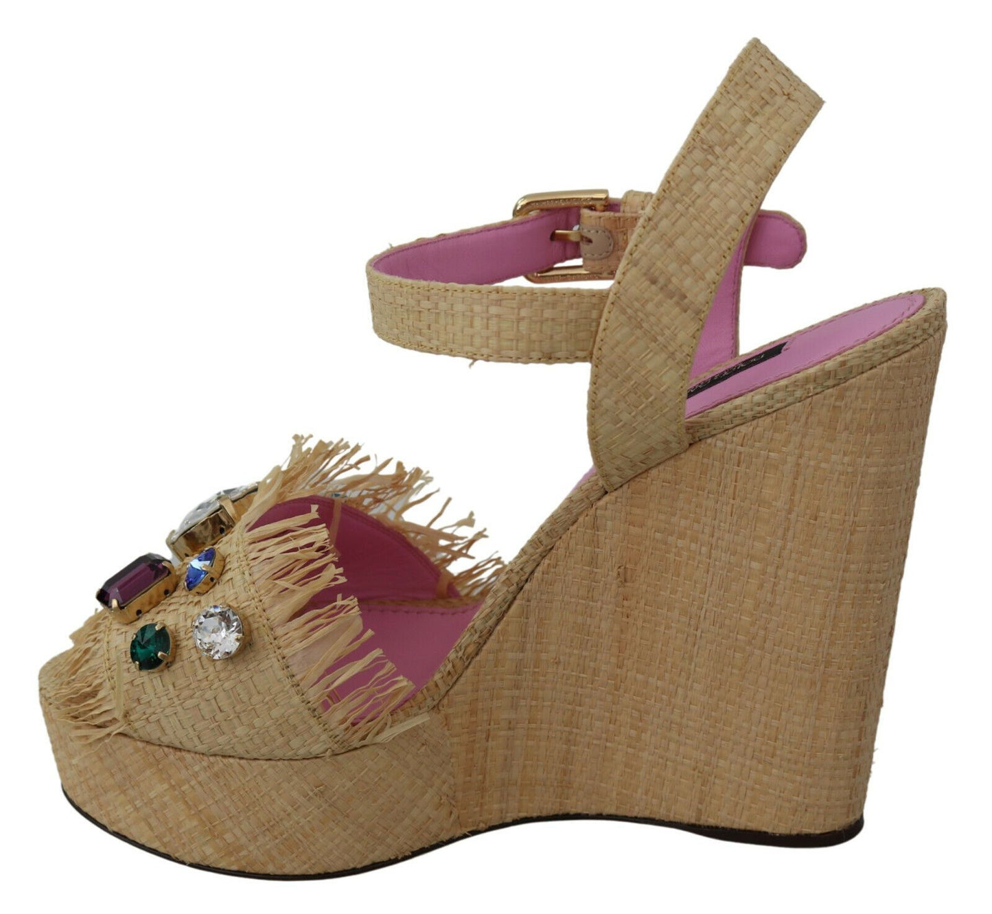 Dolce &amp; Gabbana beige wedge sandals with silk straps