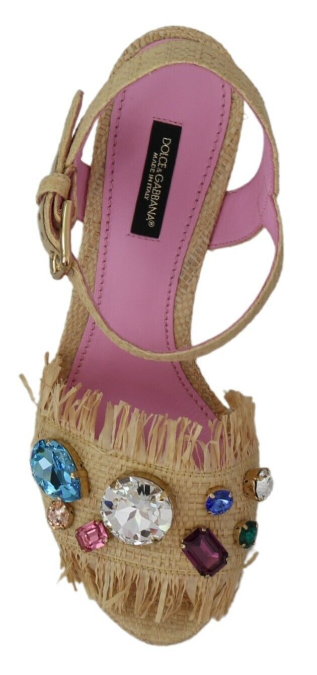 Dolce &amp; Gabbana beige wedge sandals with silk straps