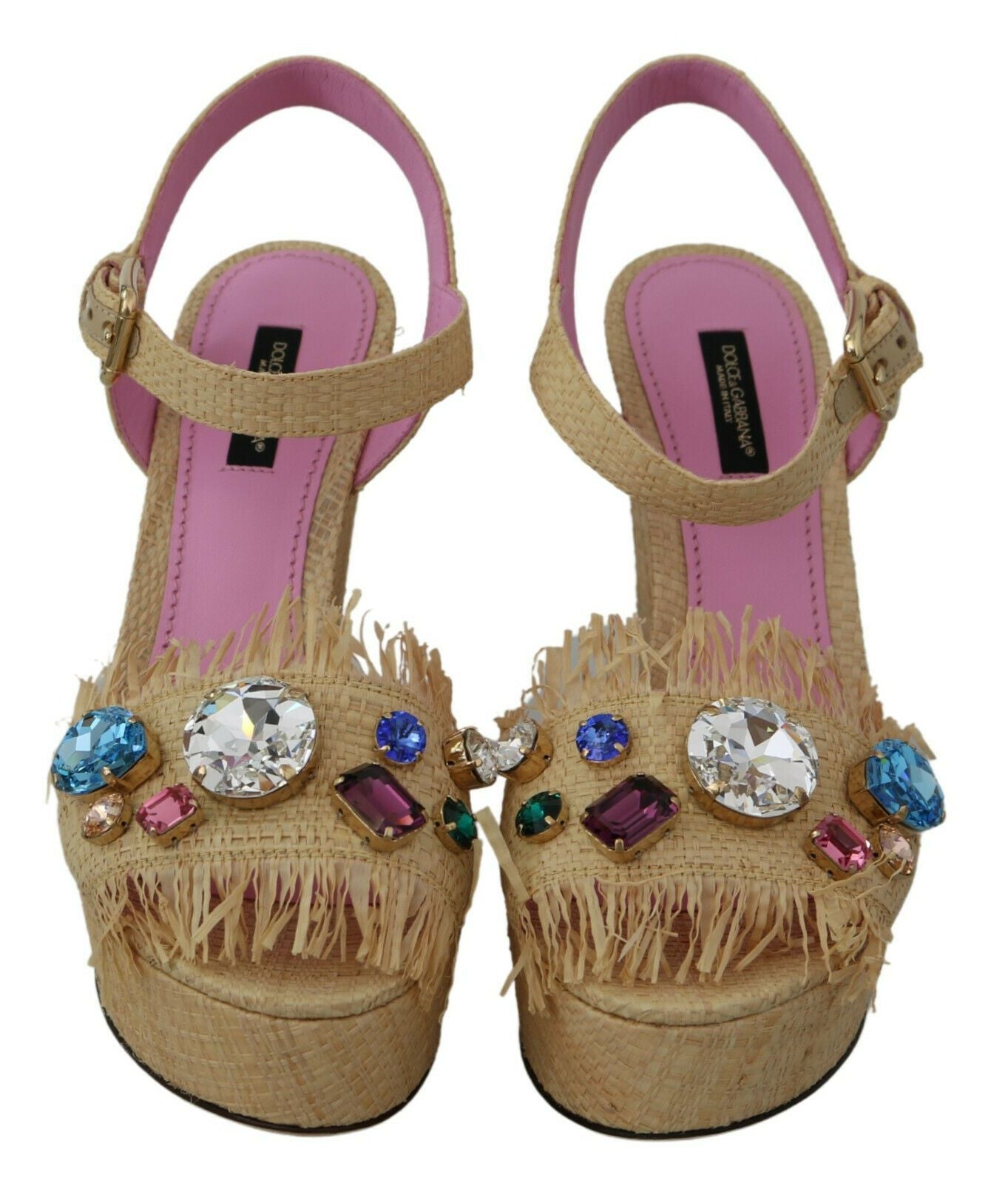 Dolce &amp; Gabbana beige wedge sandals with silk straps