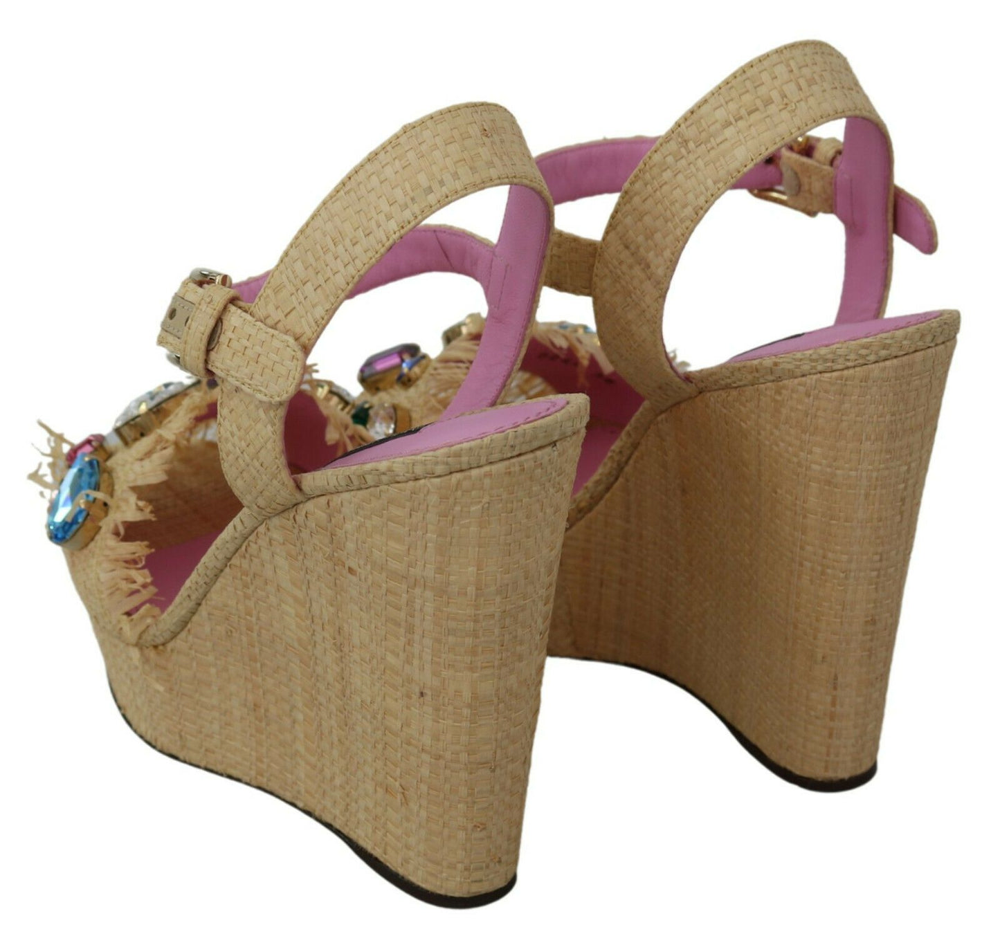 Dolce &amp; Gabbana beige wedge sandals with silk straps