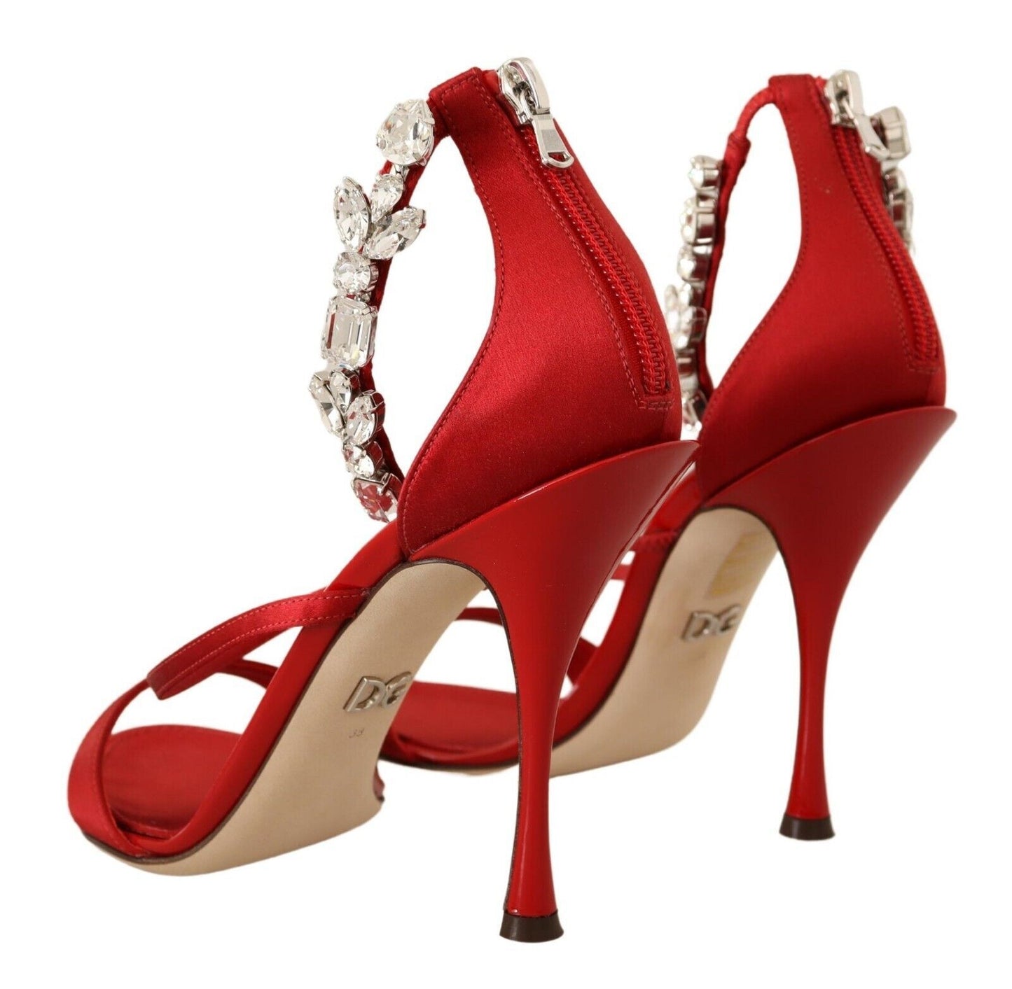 Dolce &amp; Gabbana Red Sandals with Crystal Heel