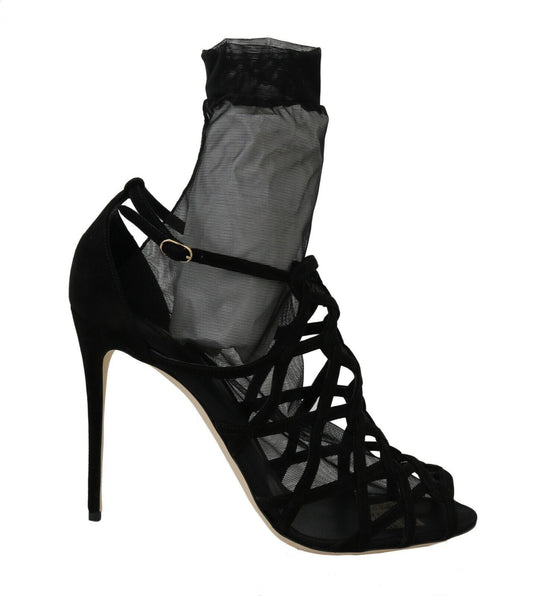 Dolce &amp; Gabbana Black suede ankle boots with tulle