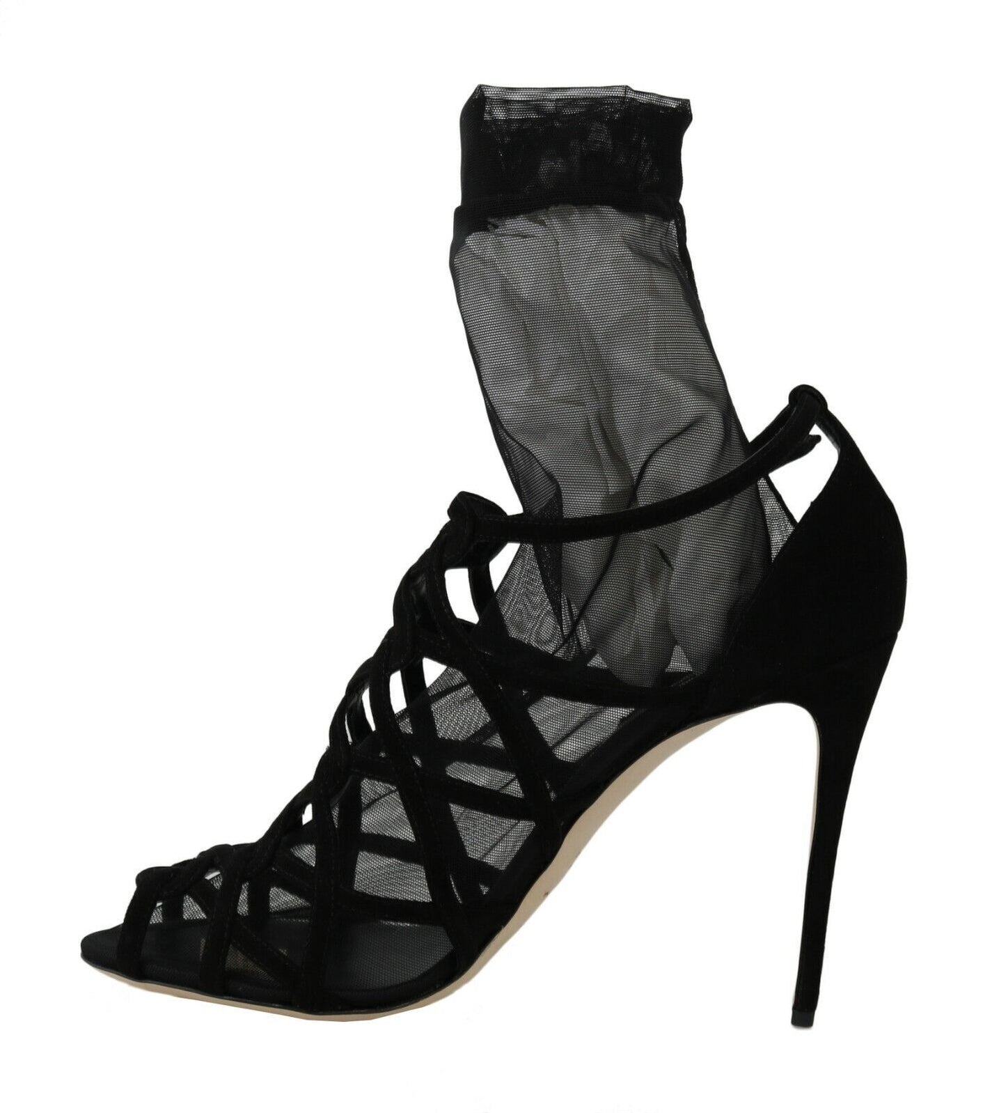 Dolce &amp; Gabbana Black suede ankle boots with tulle