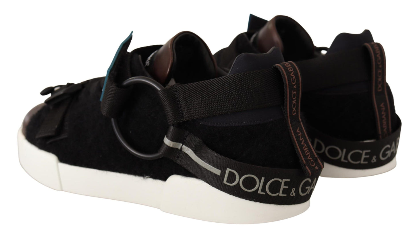 Dolce & Gabbana Sneakers aus Leder mit Lammfellbesatz