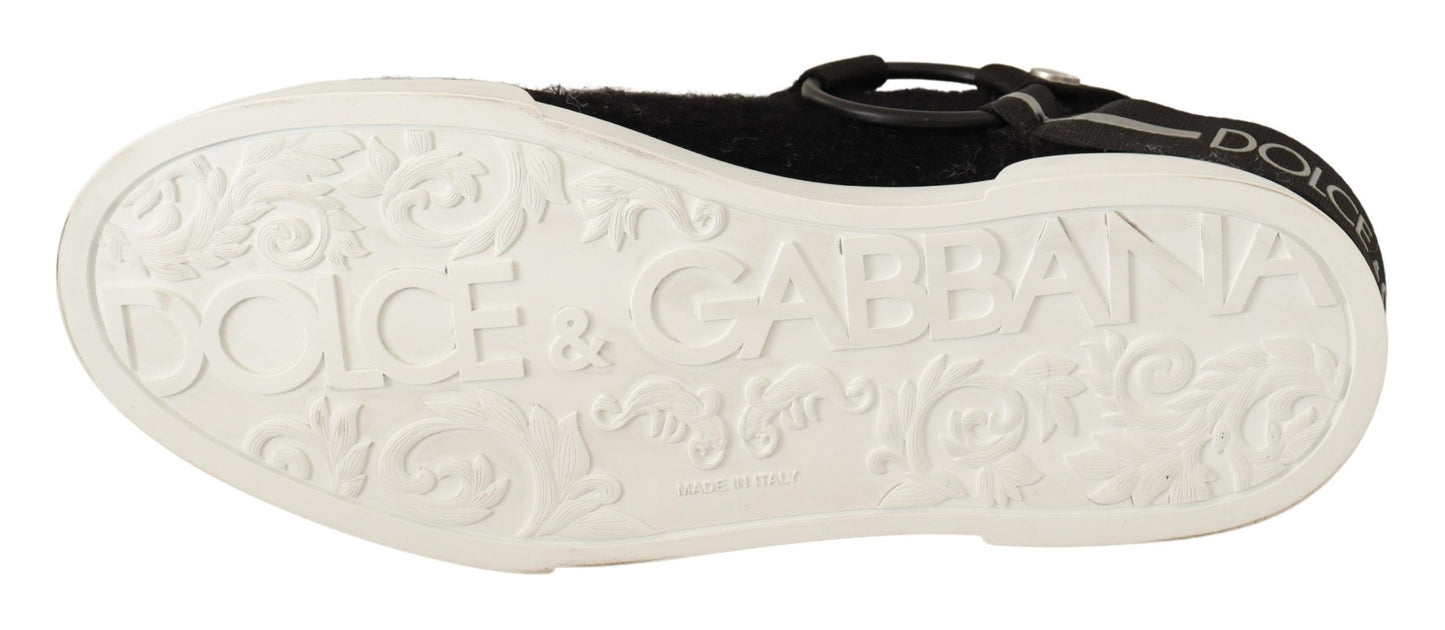 Dolce & Gabbana Sneakers aus Leder mit Lammfellbesatz