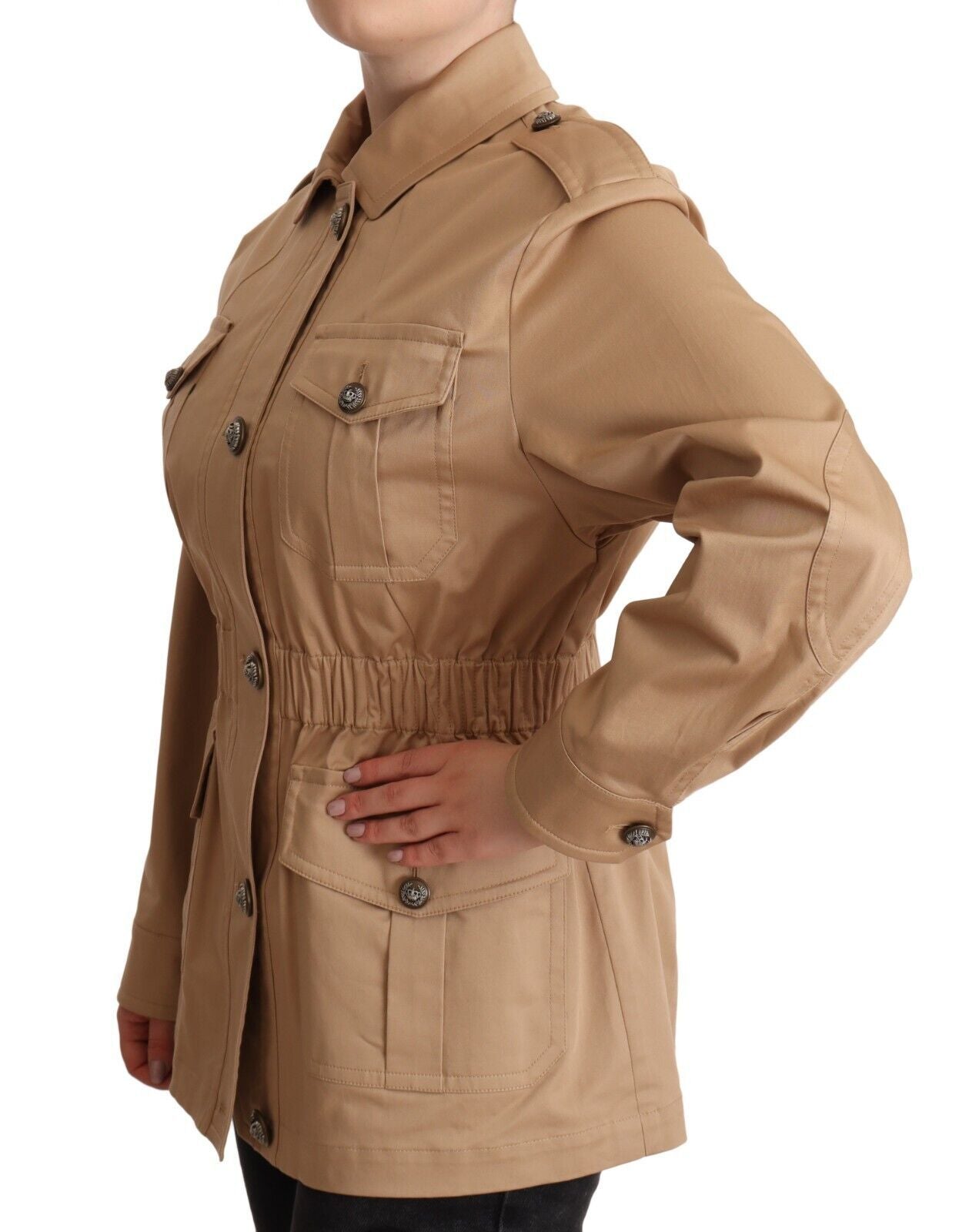 Dolce &amp; Gabbana Chic Beige Button Down Coat with Embellishments