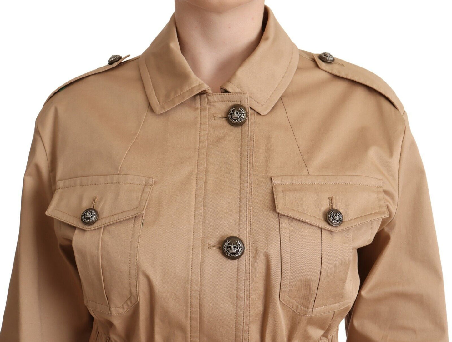 Dolce &amp; Gabbana Chic Beige Button Down Coat with Embellishments