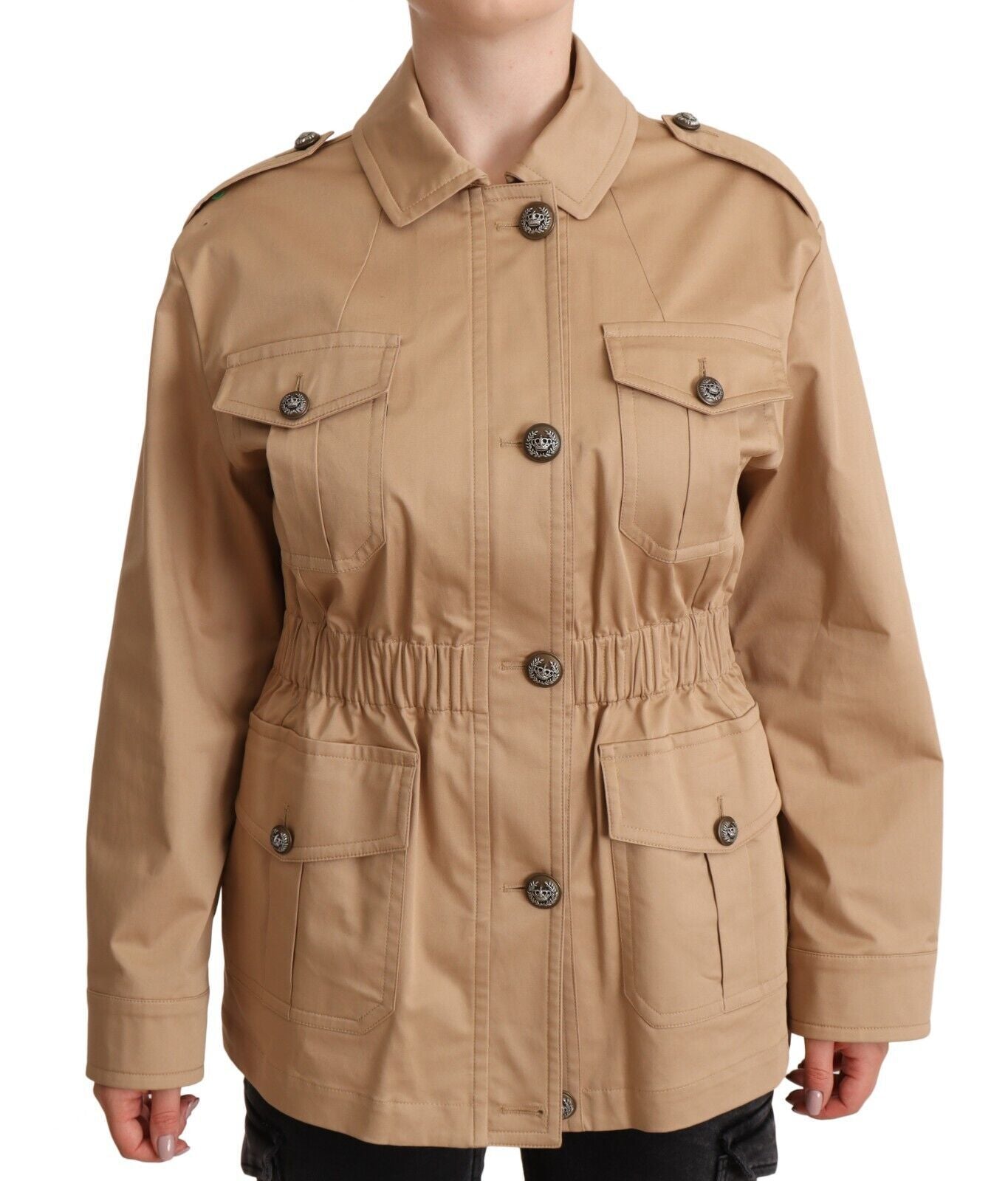 Dolce &amp; Gabbana Chic Beige Button Down Coat with Embellishments