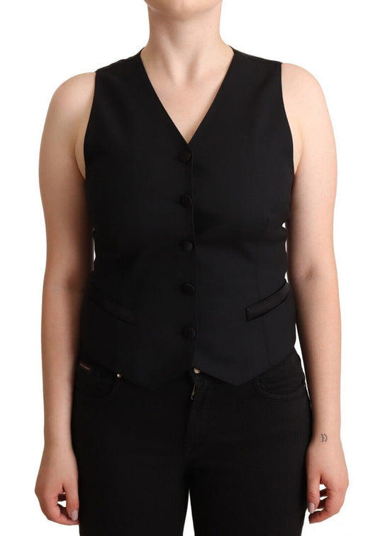 Dolce &amp; Gabbana Elegant black vest top with button placket