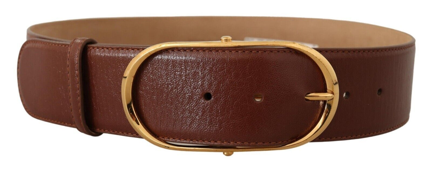 Dolce &amp; Gabbana Elegant brown leather belt with gold buckle