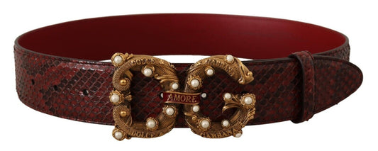 Dolce &amp; Gabbana Exotic Python Leather Belt with Vintage Brass Buckle