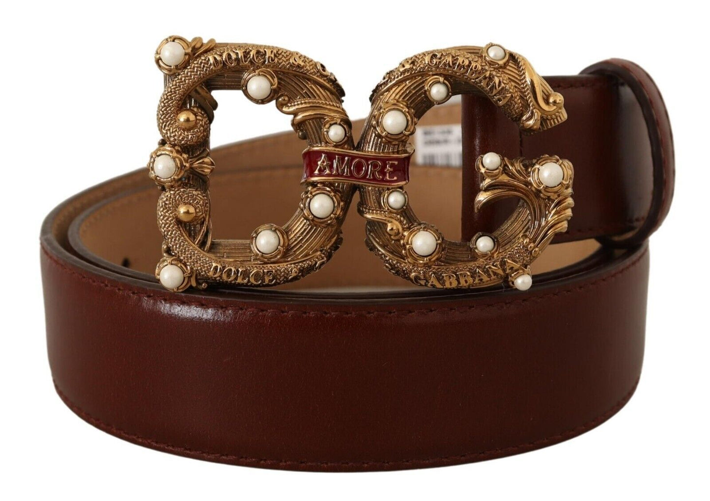 Dolce &amp; Gabbana Elegant Amore Belt in Leather with Pearl Decoration